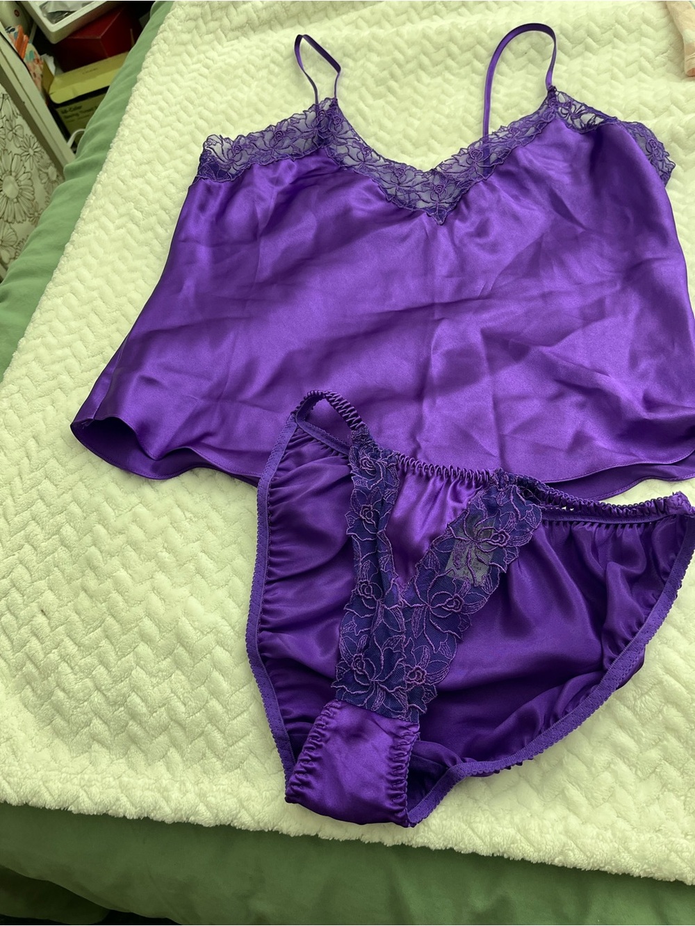 Vintage rare Victoria's Secret Purple Satin Lace Camisole & Bikini Set